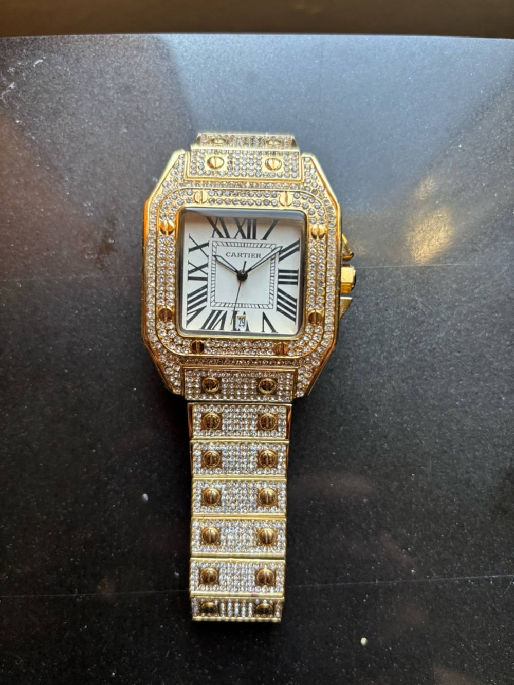 Cartier Gold and White Diamond Pavé Square Dial Watch